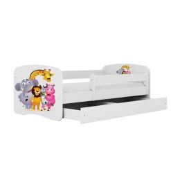 Łóżko Babydreams białe Zoo z szufladą materac piankowy 180x80