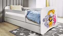 Łóżko Babydreams białe Zoo z szufladą materac piankowy 180x80