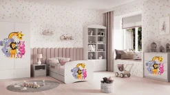 Łóżko Babydreams białe Zoo z szufladą materac piankowy 180x80