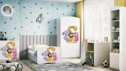 Łóżko Babydreams białe Zoo z szufladą materac piankowy 180x80