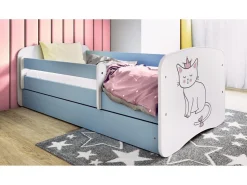 Łóżko Babydreams niebieskie Kot z szufladą materac piankowy 140x70