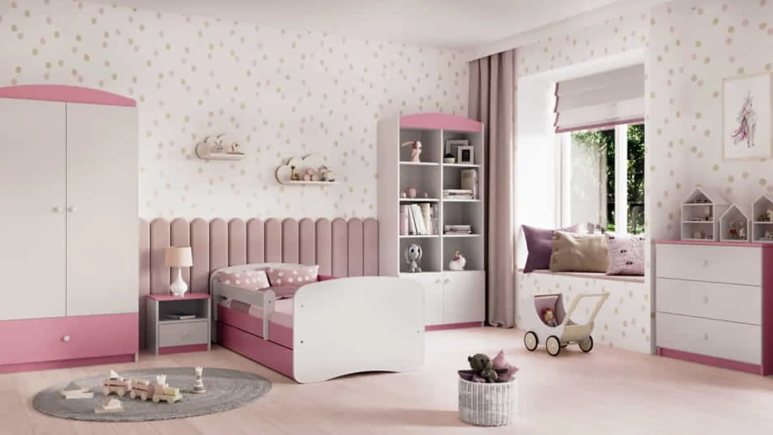 Łóżko Babydreams różowe Bez wzoru z szufladą materac piankowy 160x80