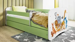 Łóżko Babydreams 140x70 zwierzęta z szufladą zielone