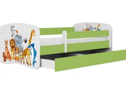 Łóżko Babydreams 140x70 zwierzęta z szufladą zielone