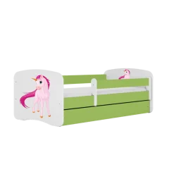 Łóżko Babydreams zielone Jednorożec z szufladą materac piankowy 180x80