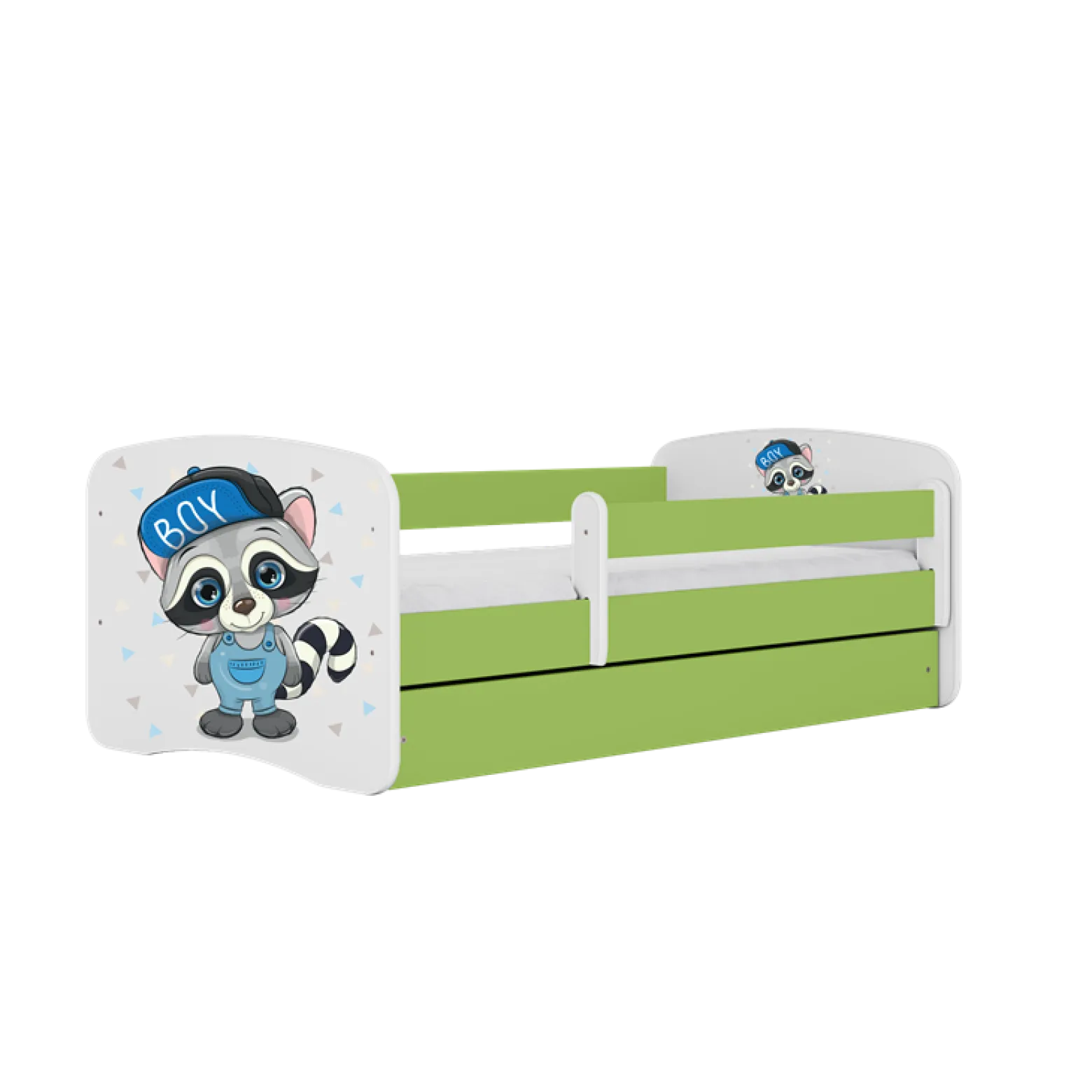 Łóżko Babydreams zielone Szop z szufladą materac piankowy 180x80