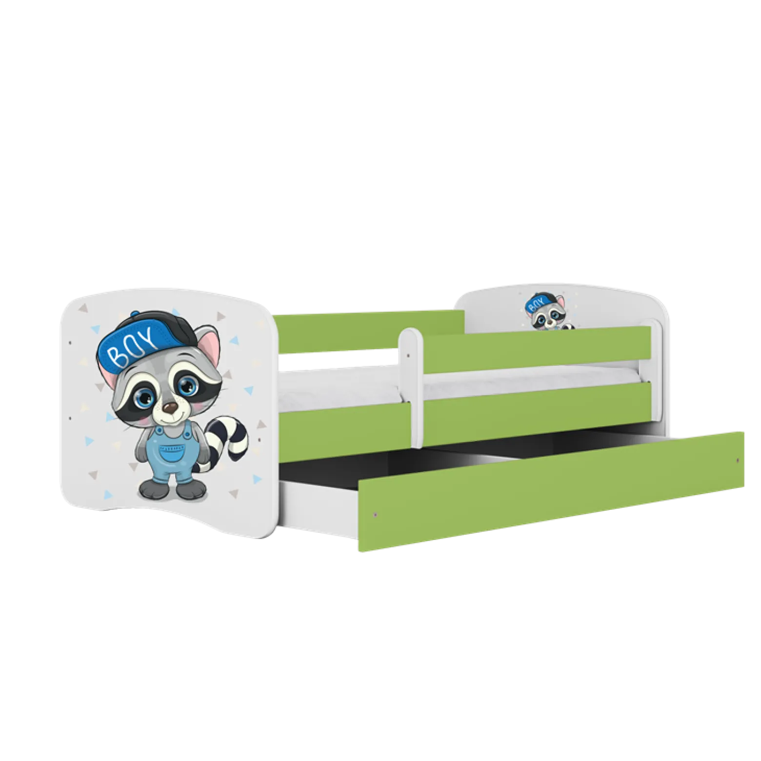 Łóżko Babydreams zielone Szop z szufladą materac piankowy 180x80