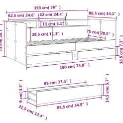 Łóżko Białe z Szufladami Rama Łóżka Ze Stelażem Pokój Sypialnia 75x190 cm