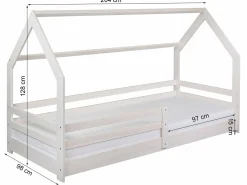 Łóżko domek 90x200 drewniane TEO, kolor bielony + stelaż