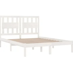 Łóżko Drewniane Białe Rama Łózko Ze Stelażem Do Pokoju Sypialni 135x190 cm