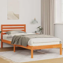 Łóżko Drewniane Brązowe Rama Łóżka Ze Stelażem Sypialnia Pokój 80 x 210 cm