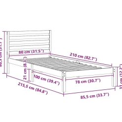 Łóżko Drewniane Brązowe Rama Łóżka Ze Stelażem Sypialnia Pokój 80 x 210 cm