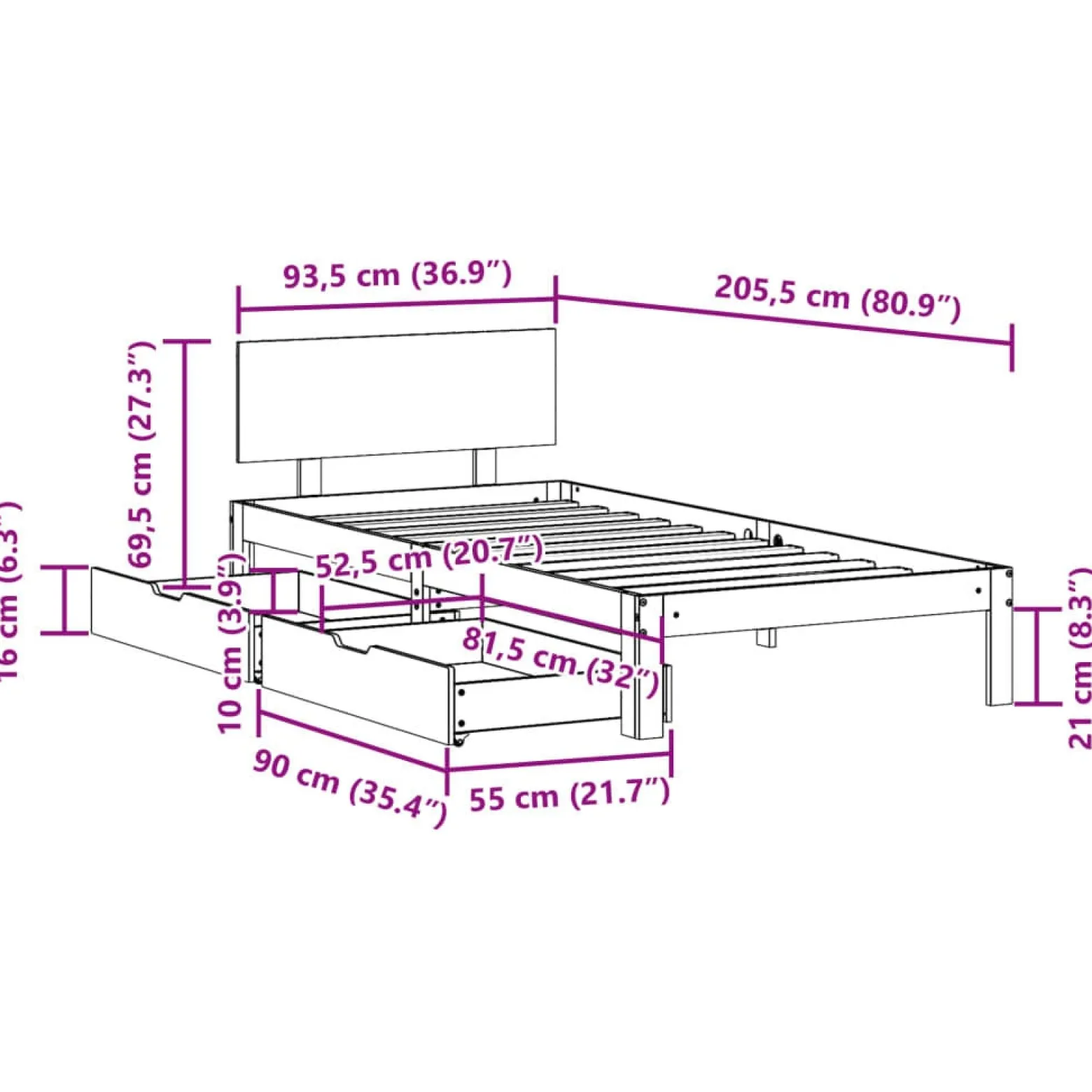 Łóżko Drewniane Rama Łóżka Sofa Biała Do Sypialni Pokoju 90x200 cm