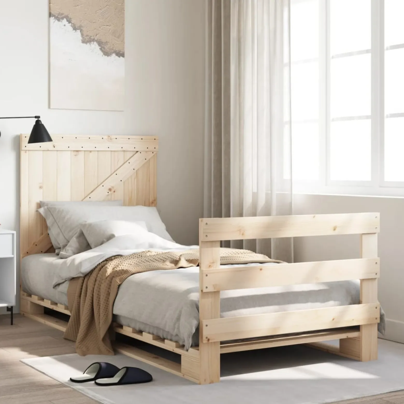 Łóżko Drewniane Rama Łóżka Sofa Brązowe Do Sypialni Pokoju 90x200 cm