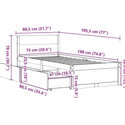 Łóżko Drewniane Rama Łóżka Sofa Brązowe Do Sypialni Pokoju 75x190 cm