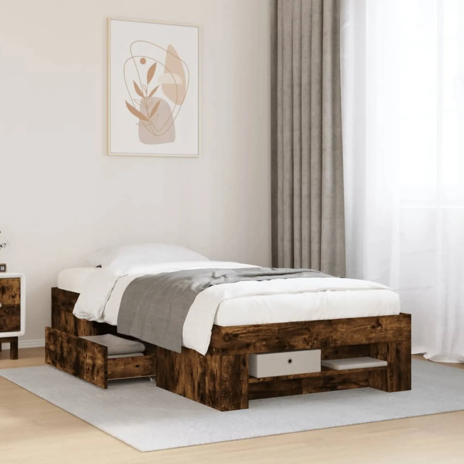 Łóżko Drewniane Rama Łóżka Sofa Brązowe Do Sypialni Pokoju 90x200 cm