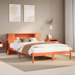 Łóżko Drewniane Rama Łóżka Sofa Brązowe Do Sypialni Pokoju 135x190 cm