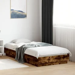 Łóżko Drewniane Rama Łóżka Sofa Brązowe Do Sypialni Pokoju LED 75x190 cm