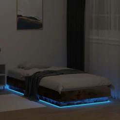 Łóżko Drewniane Rama Łóżka Sofa Brązowe Do Sypialni Pokoju LED 75x190 cm