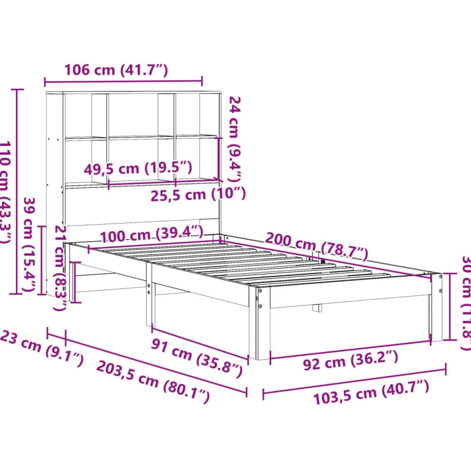 Łóżko Drewniane Rama Łóżka Sofa Brązowe Do Sypialni Pokoju 100x200 cm