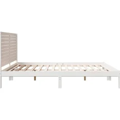Łóżko Drewniane z Regałem Rama Łóżka Ze Stelażem Biała 200x220 cm