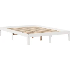 Łóżko Drewniane z Regałem Rama Łóżka Ze Stelażem Biała 135x190 cm