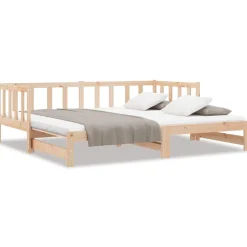 Łóżko Dzienne Rozsuwane Sofa Rama Łóżka Drewniana Brąz 90x200 cm
