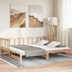 Łóżko Dzienne Rozsuwane Sofa Rama Łóżka Drewniana Brąz 90x200 cm