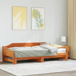 Łóżko Dzienne Rozsuwane Sofa Rama Łóżka Drewniana Brąz 90x190 cm