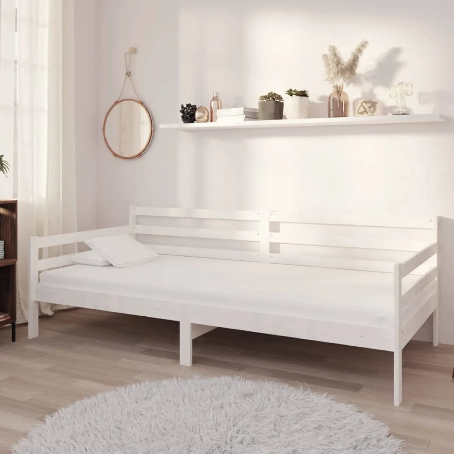 Łóżko dzienne z materacem 90x200 cm białe drewno sosnowe