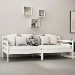 Łóżko dzienne z materacem 90x200 cm białe drewno sosnowe