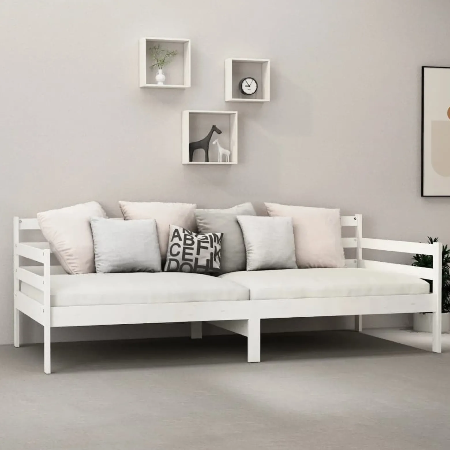 Łóżko dzienne z materacem 90x200 cm białe drewno sosnowe