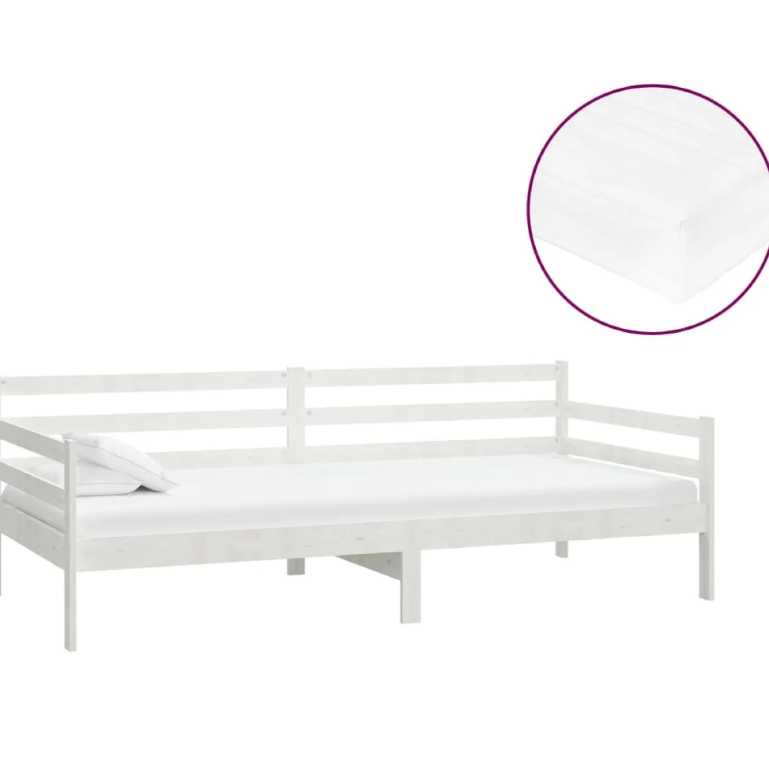 Łóżko dzienne z materacem 90x200 cm białe drewno sosnowe