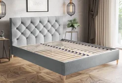 Łóżko jednoosobowe 120x200 LUXO 6 tapicerowane, pikowane, guziki- beżowe