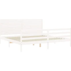 Łóżko Łóżko Drewniane Białe Rama Łózko Ze Stelażem Do Pokoju 200x200 cm
