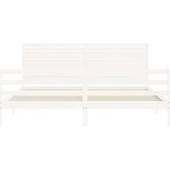 Łóżko Łóżko Drewniane Białe Rama Łózko Ze Stelażem Do Pokoju 200x200 cm
