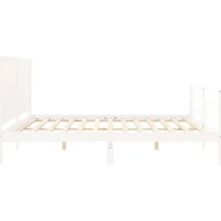 Łóżko Łóżko Drewniane Białe Rama Łózko Ze Stelażem Do Pokoju 200x200 cm