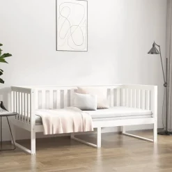 Łóżko Łóżko Drewniane Białe Rama Łózko Ze Stelażem 90x200 cm