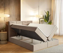 Łóżko kontynentalne G3 do sypialni 140x200 z pojemnikiem i materacem-beżowe