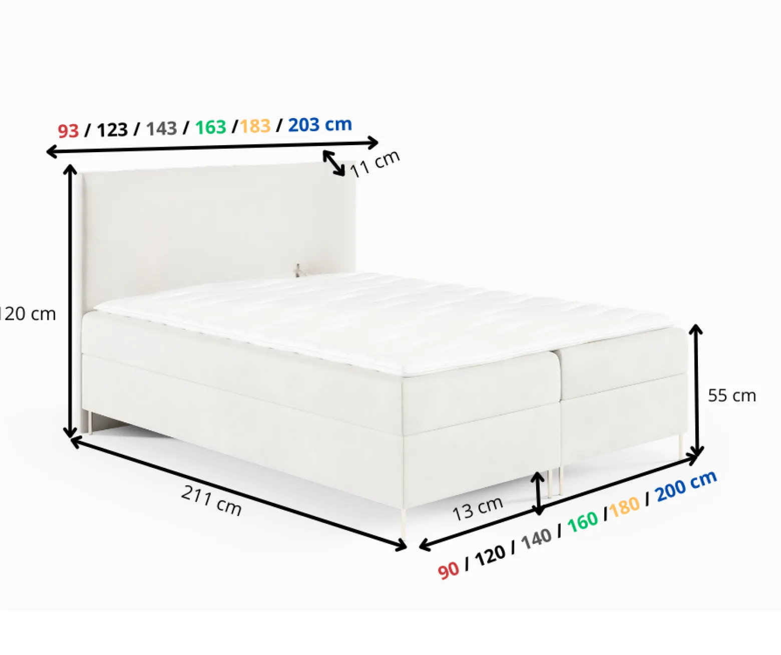 Łóżko kontynentalne Nina Box 90x200 z nogami riviera 21