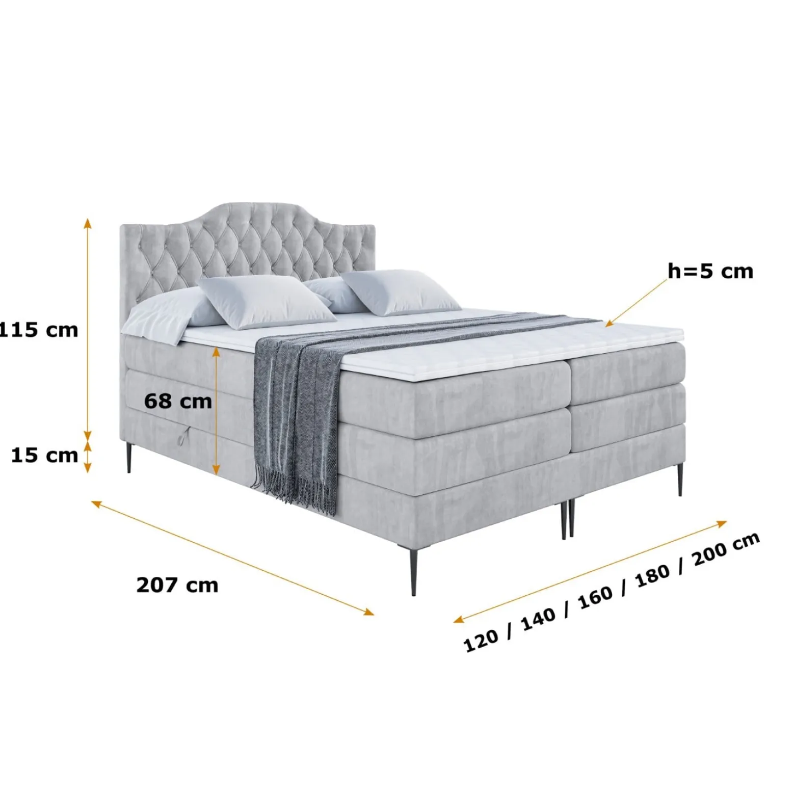 Łóżko kontynentalne - pojemnik, materac, nóżki VILA-1-FC KING 120x200cm