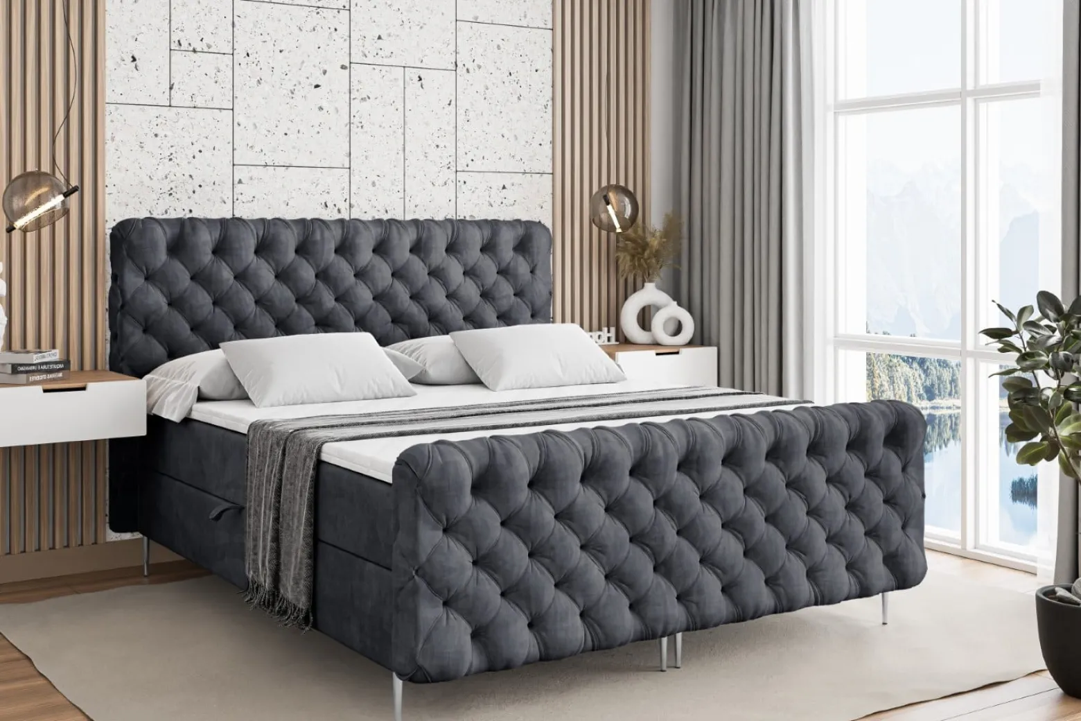 Łóżko kontynentalne - pojemnik, materac, nóżki BOXI8-FS-Z 120x200 cm