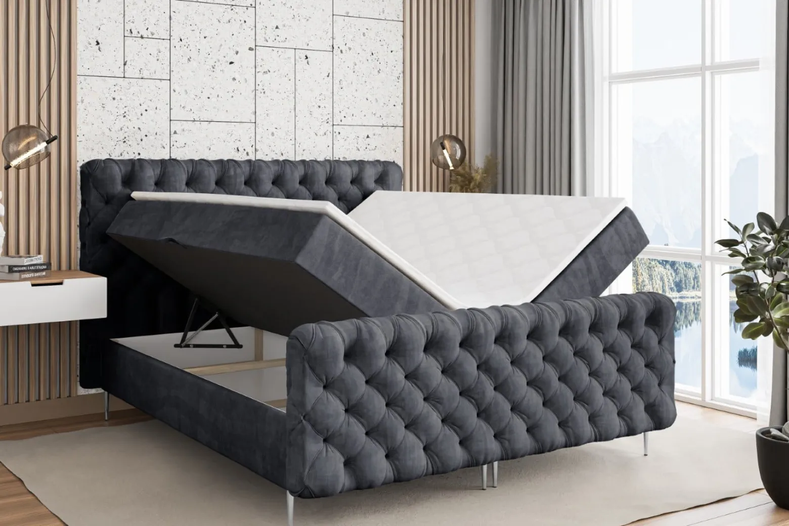 Łóżko kontynentalne - pojemnik, materac, nóżki BOXI8-FS-Z 120x200 cm