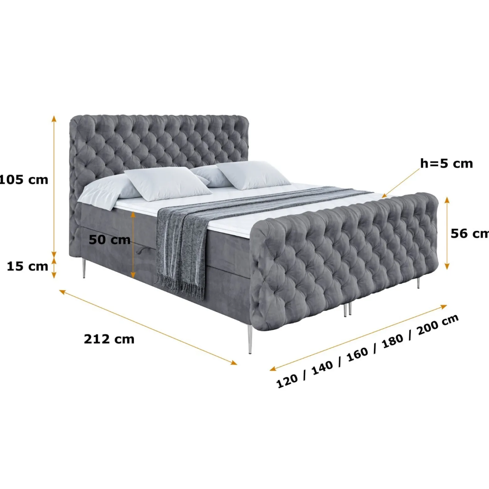 Łóżko kontynentalne - pojemnik, materac, nóżki BOXI8-FS-Z 120x200 cm