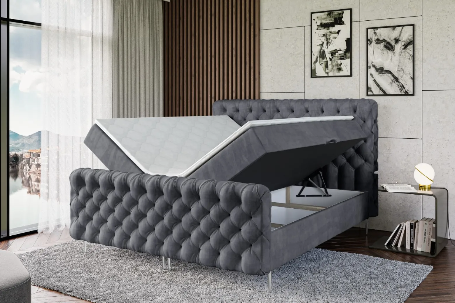 Łóżko kontynentalne - pojemnik, materac, nóżki BOXI8-FS-Z 120x200 cm