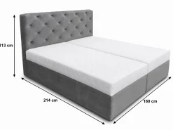 Łóżko kontynentalne Signal 160x200 pikowane szare Amor Velvet pojemnik