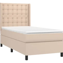 Łóżko Kontynentalne Tapicerowane z Materacem Cappuccino LED 90x200