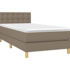 Łóżko kontynentalne z materacem, taupe, tkanina, 90x200 cm