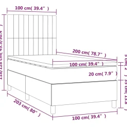 Łóżko kontynentalne z materacem taupe tkanina 100x200 cm