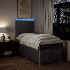 Łóżko kontynentalne z materacem, taupe, tkanina, 90x190 cm